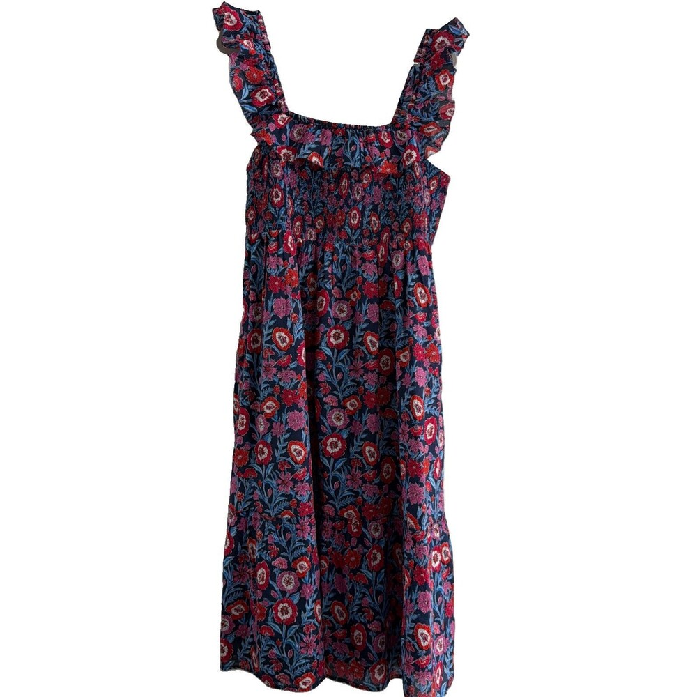 VINEYARD VINES TISBURY FLORAL SMOCKED MIDI SUMMER DRESS 100% COTTON XL $110